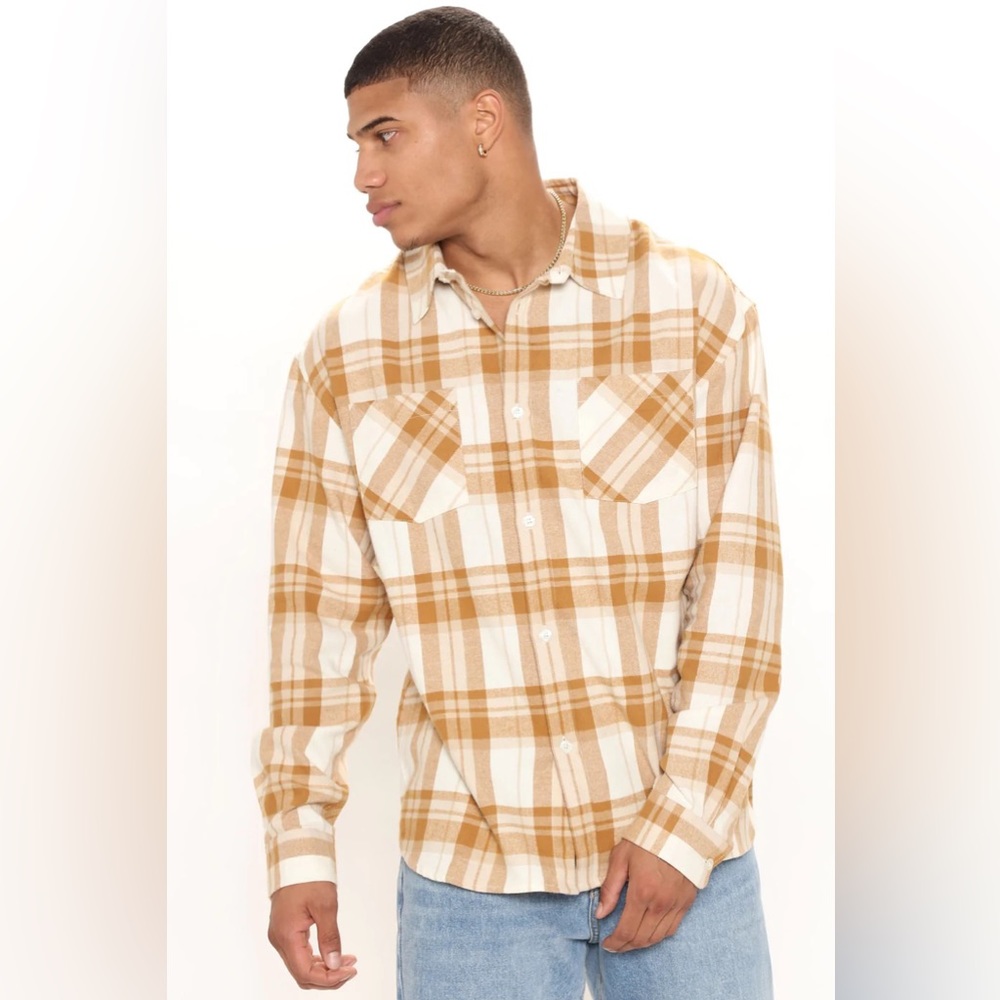 Flannel Long Sleeve Woven Top (Brownish Orange)